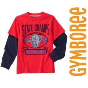 NEW! GYMBOREE Long Sleeve T-Shirt Boys 6 Layered Look Football Graphic Red Blue